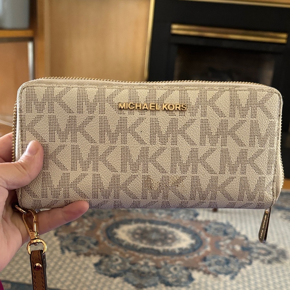 Michael Kors Tan Monogram Zip Wallet
